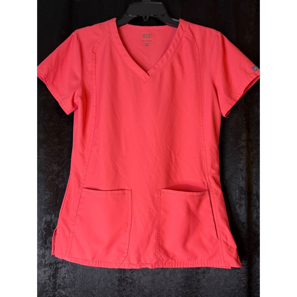 Med Couture Insight Women Coral Pink Scrub Set V-Neck Top Jogger Pants Small